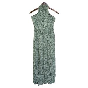 Boho floral halter maxi hi low green white dress size medium NWT